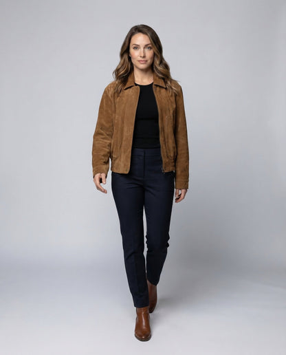 Damen Oversize Wildleder Bomberjacke - Eveloria