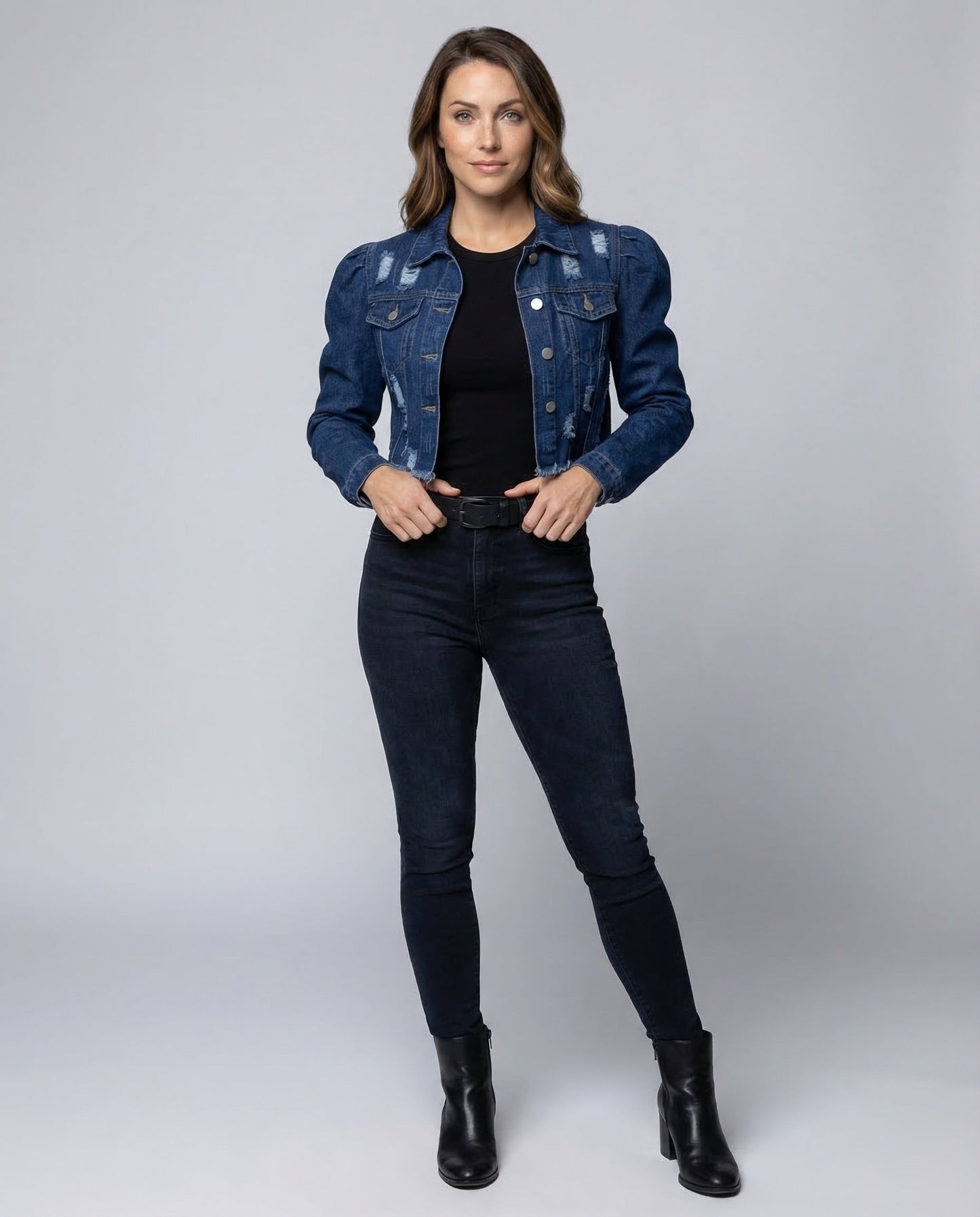 Damen Cropped Jeansjacke mit Rissen - Eveloria