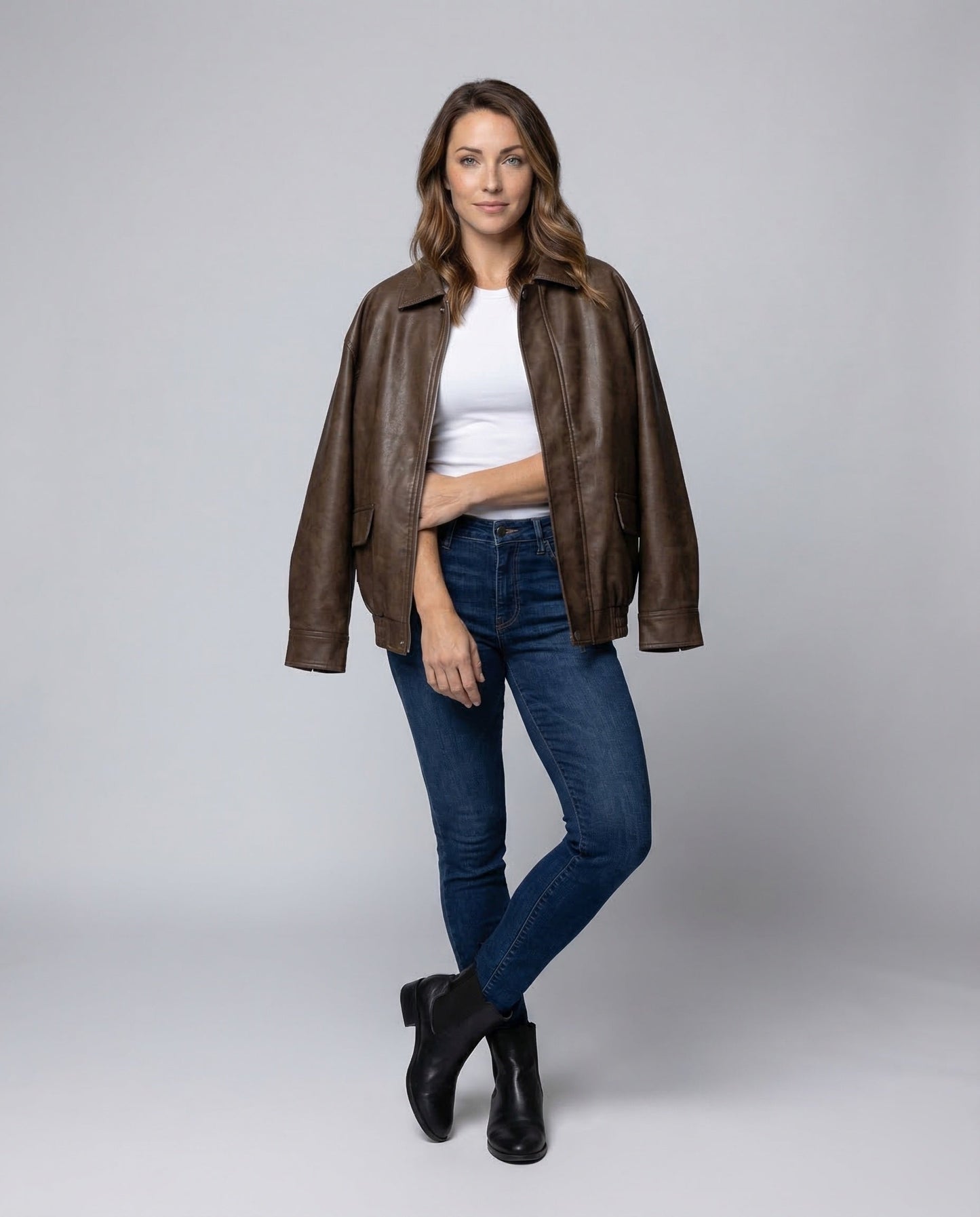 Damen Lederjacke Imitat Vintage Blouson - Eveloria