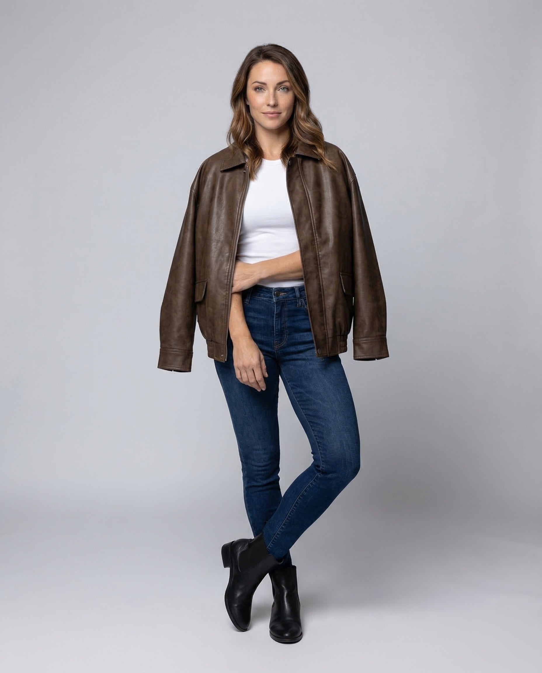 Damen Lederjacke Imitat Vintage Blouson - Eveloria