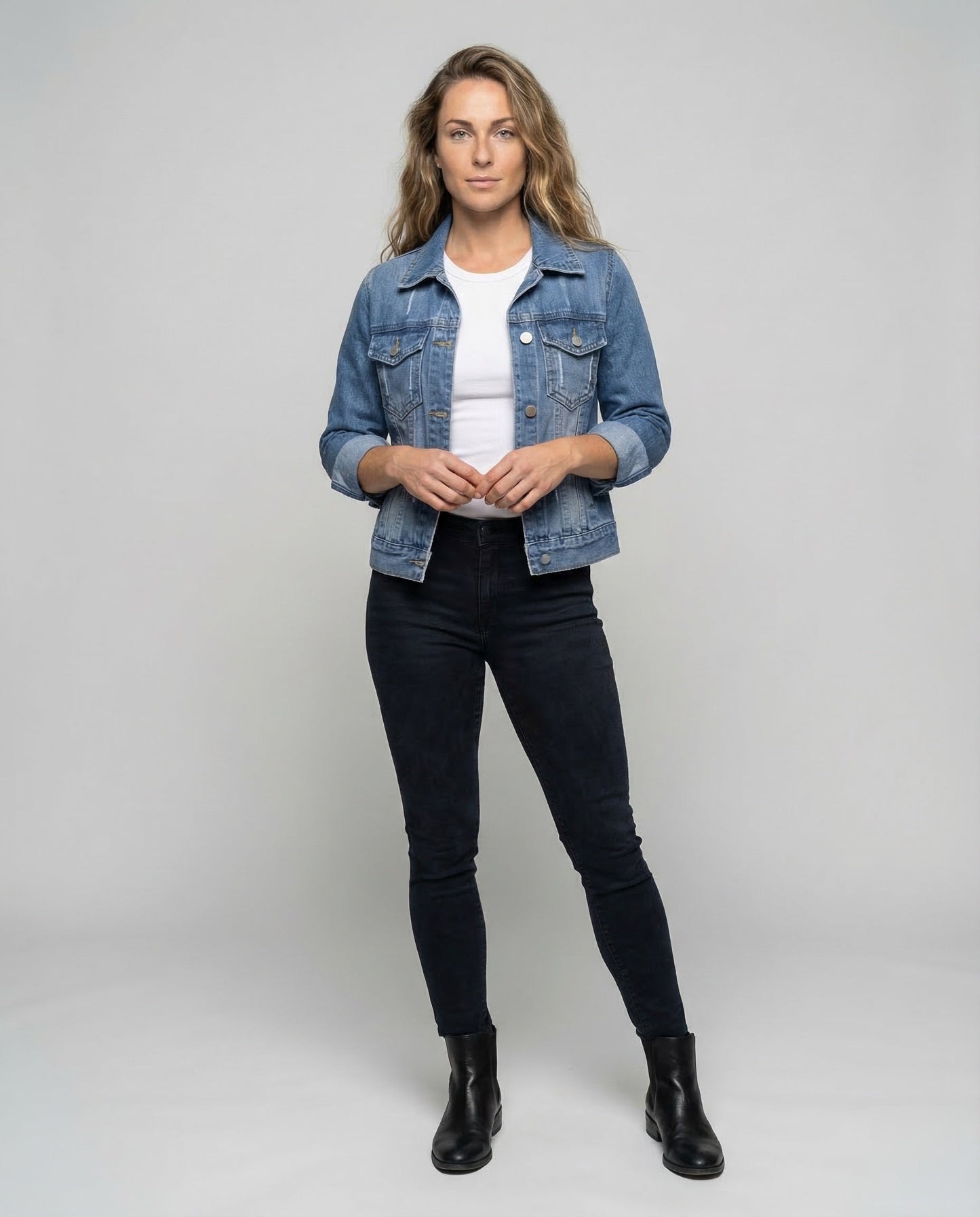 Damen Boxjacke Kurz Jeans - Eveloria