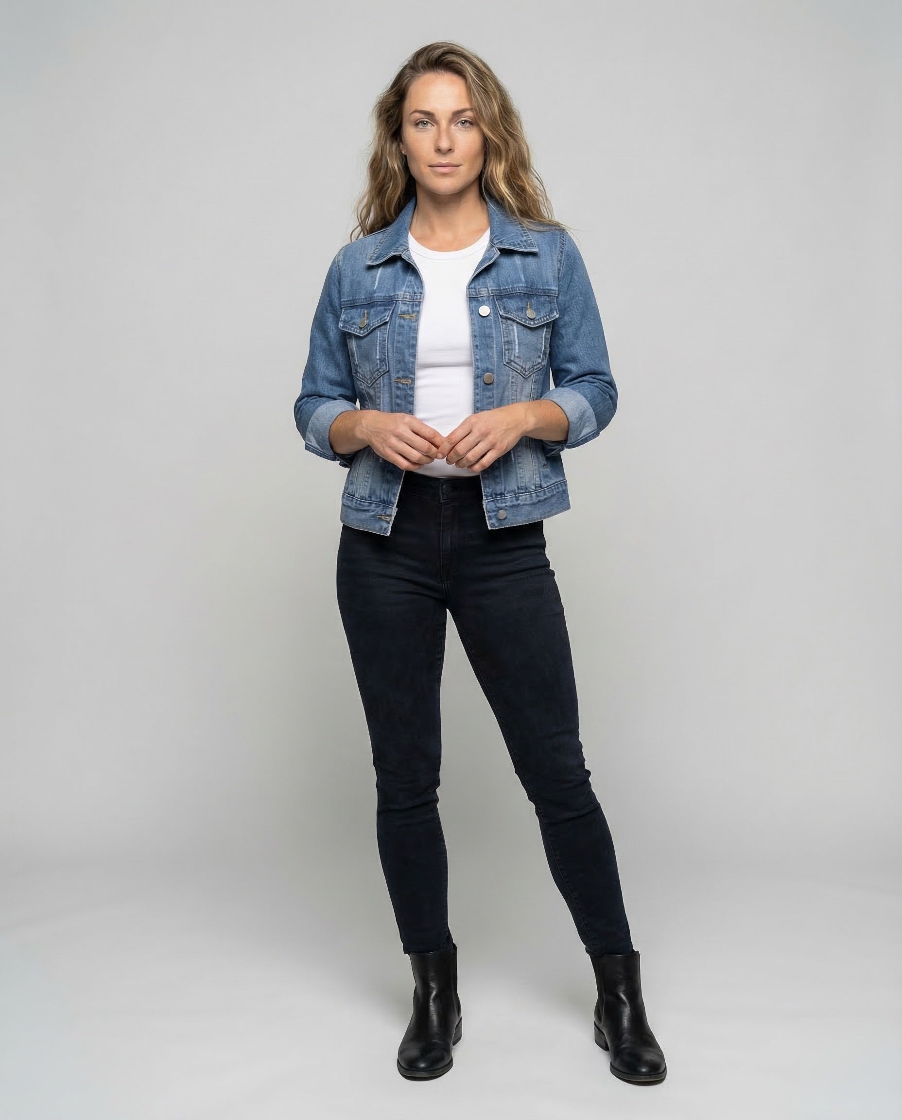 Damen Boxjacke Kurz Jeans - Eveloria