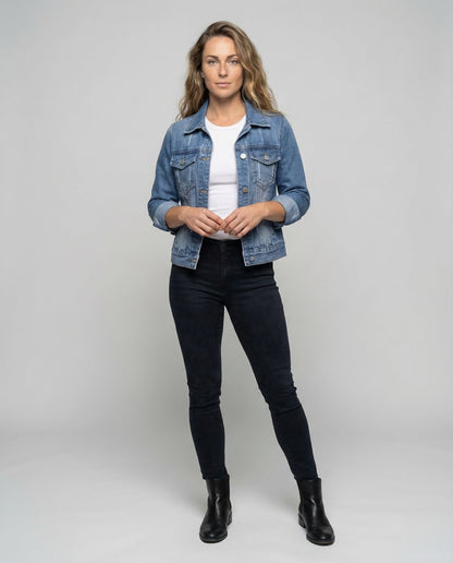 Damen Boxjacke Kurz Jeans - Eveloria