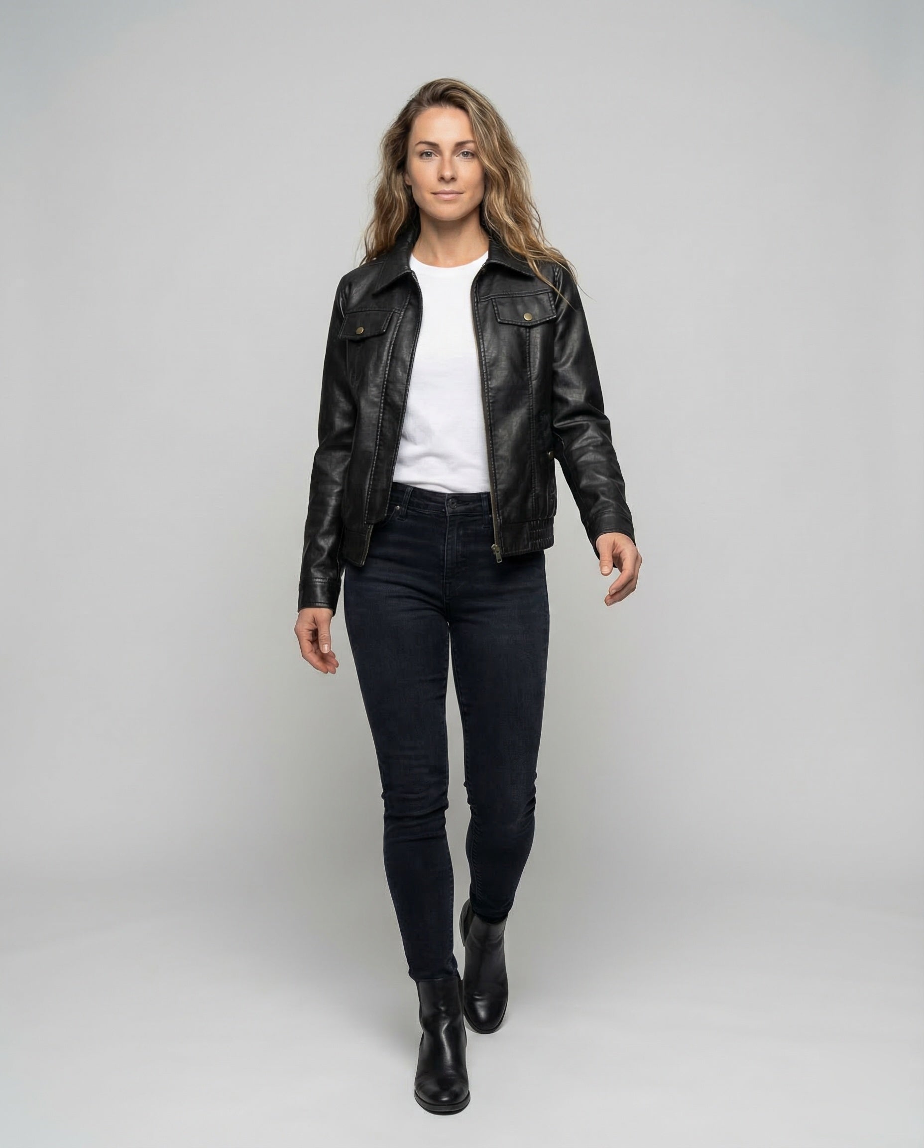 Damen Lederjacke Bikerstil Weit - Eveloria