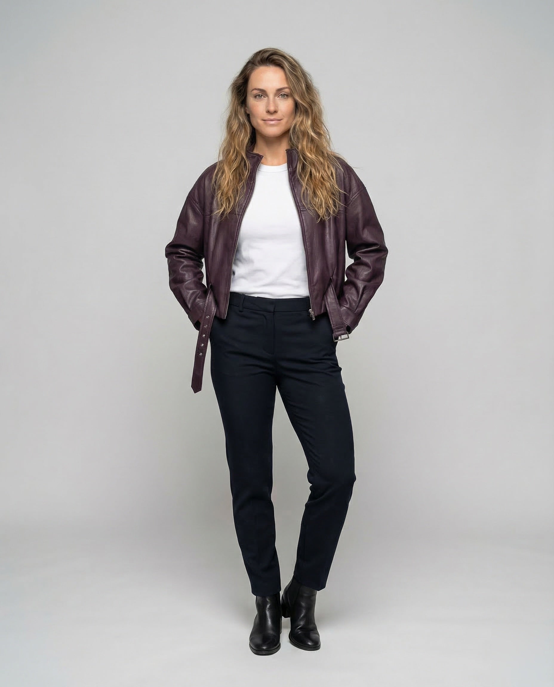 Damen Lederjacke Weit Stehkragen Gürtel sollte zu Damen Lederjacke - Eveloria