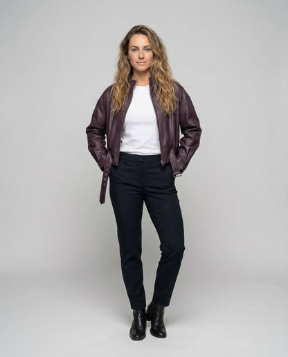 Damen Lederjacke Weit Stehkragen Gürtel sollte zu Damen Lederjacke - Eveloria