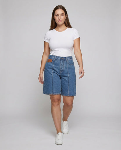 Damen Bermuda Shorts Denim Bestickt - Eveloria