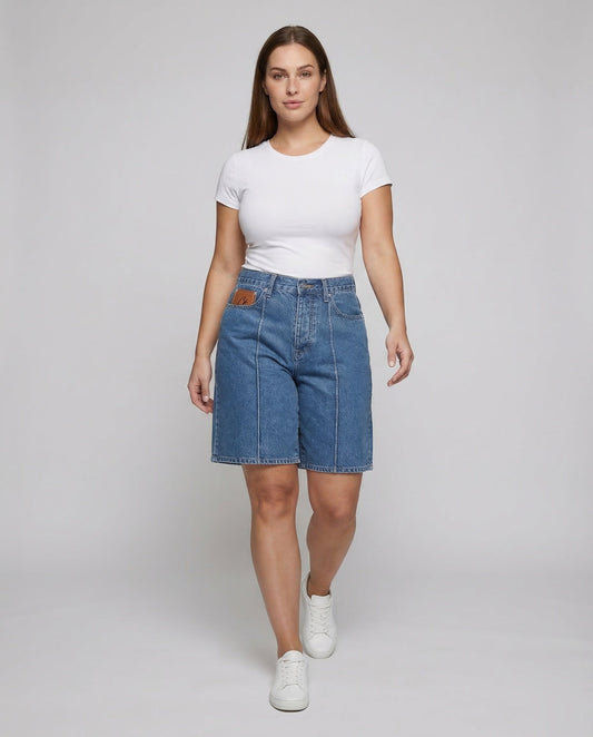 Damen Bermuda Shorts Denim Bestickt - Eveloria