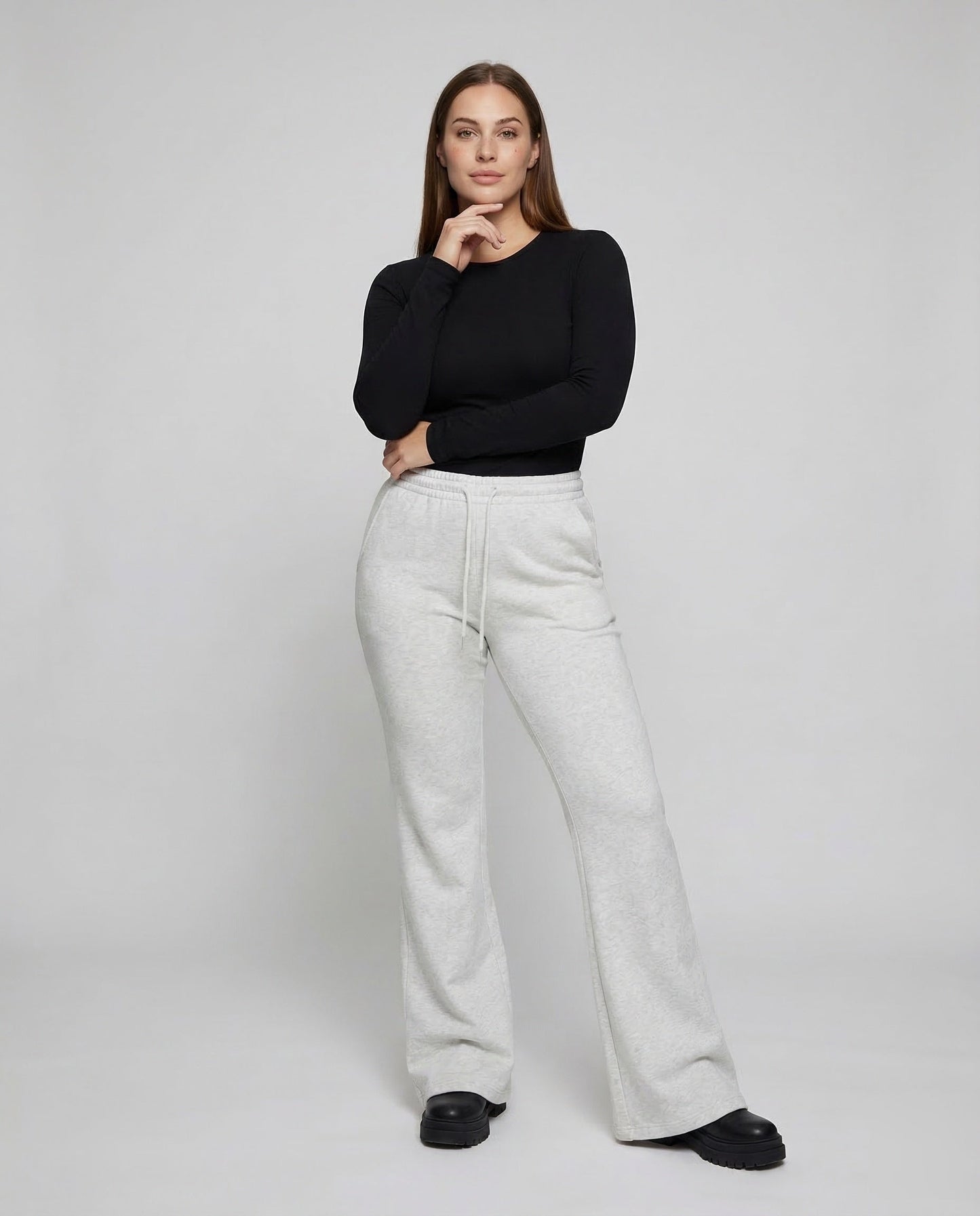Damen High Waist Jogginghose Schlag Schwarz - Eveloria