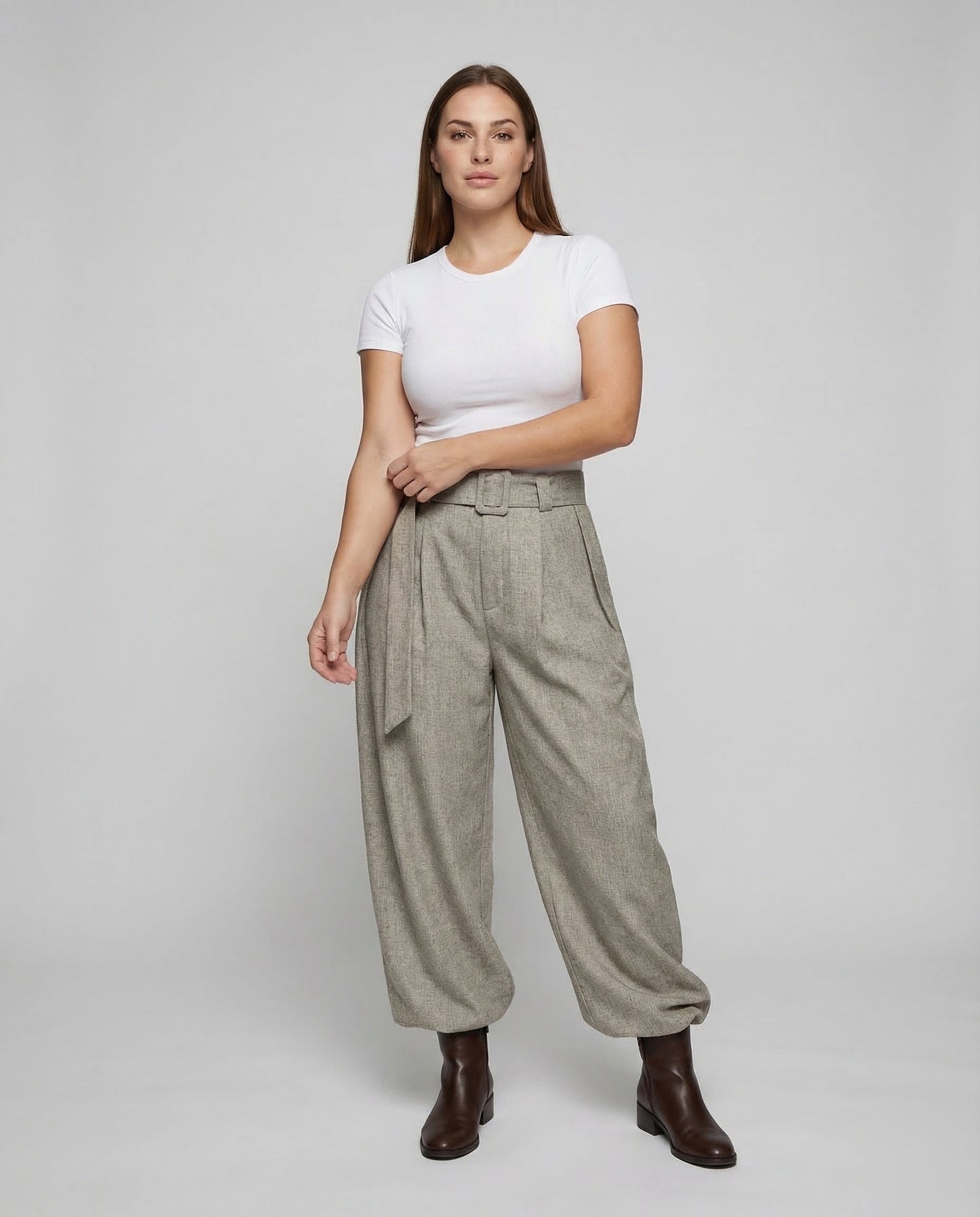 Damen High Waist Leinenhose mit Gürtel - Eveloria
