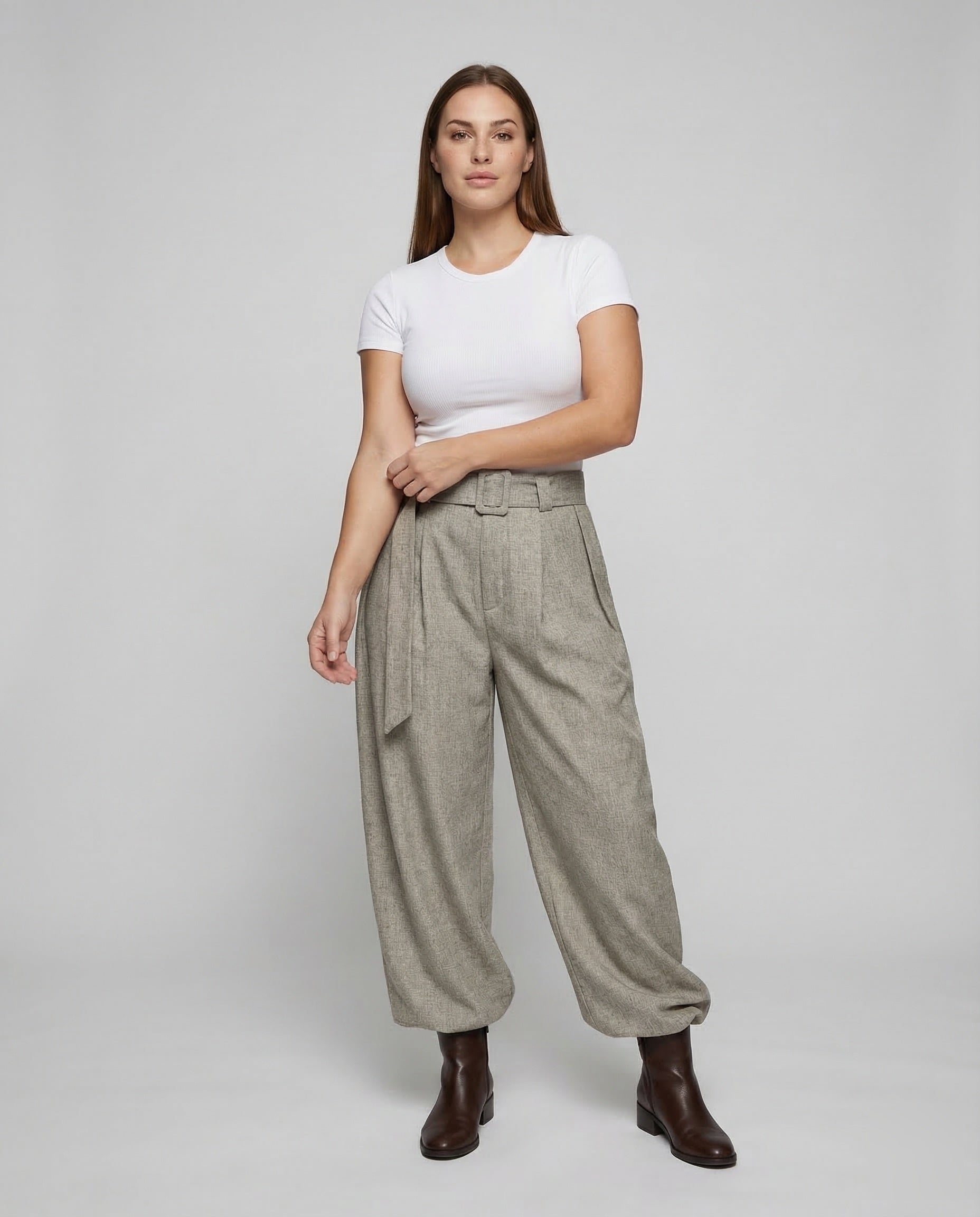 Damen High Waist Leinenhose mit Gürtel - Eveloria
