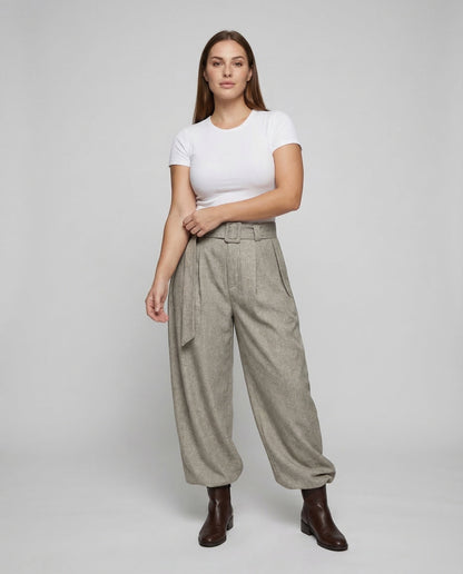 Damen High Waist Leinenhose mit Gürtel - Eveloria