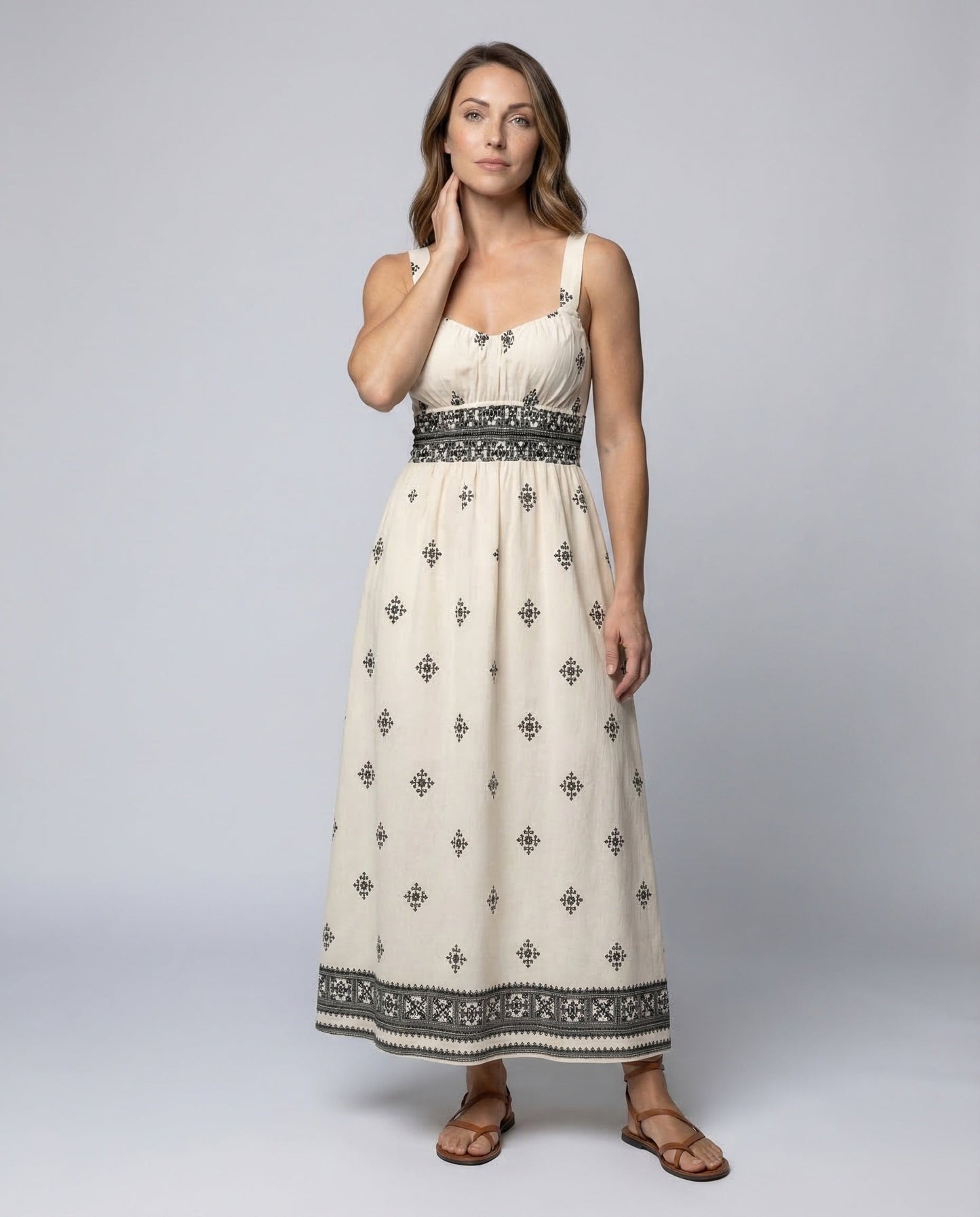 Damen Maxikleid Boho Stickerei - Eveloria