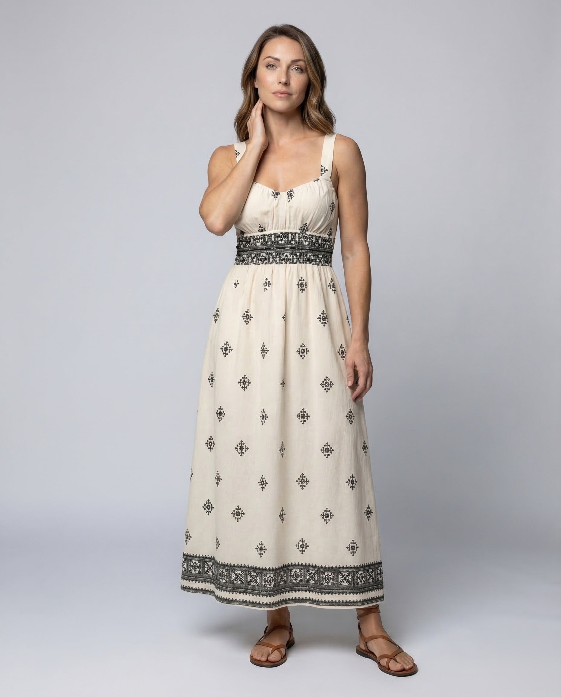 Damen Maxikleid Boho Stickerei - Eveloria