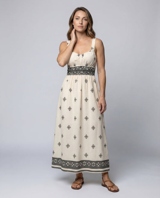 Damen Maxikleid Boho Stickerei - Eveloria