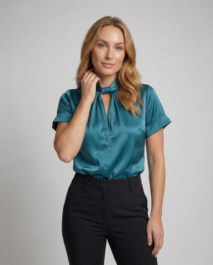 Damen Satinbluse Mit Stehkragen - Eveloria