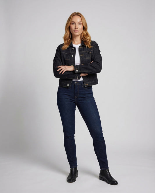 Damen Cropped Jeansjacke Ballonärmel - Eveloria
