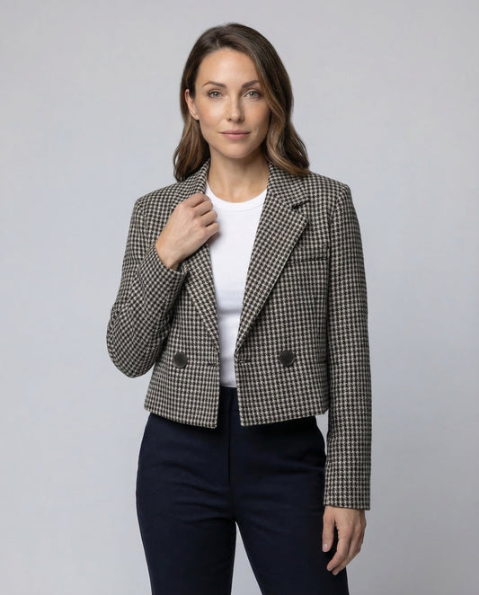Damen Blazer Kurz Hahnentritt - Eveloria