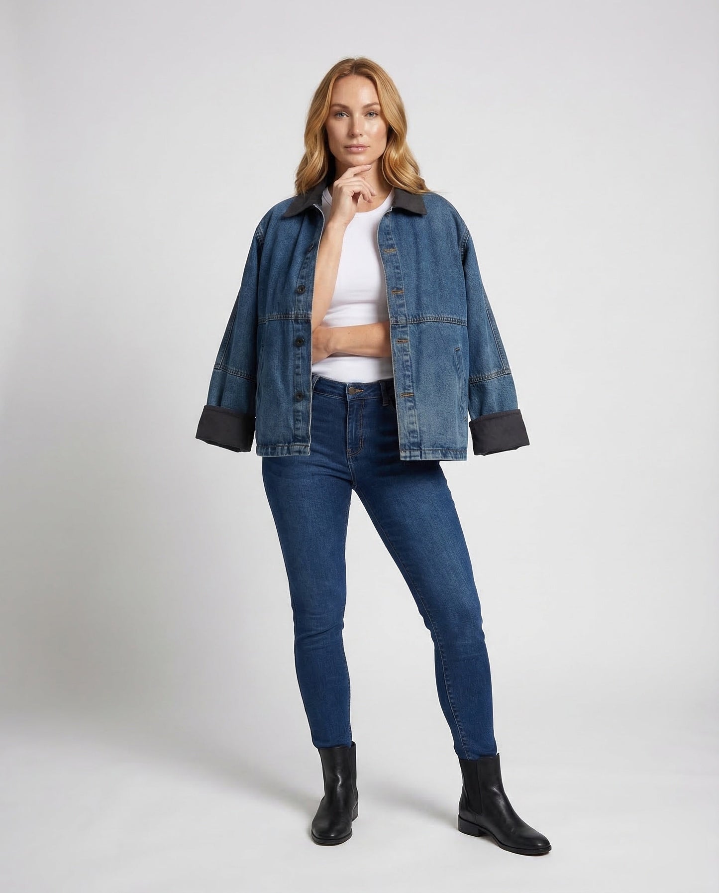 Damen Oversize Jeansjacke Mit Kragen - Eveloria