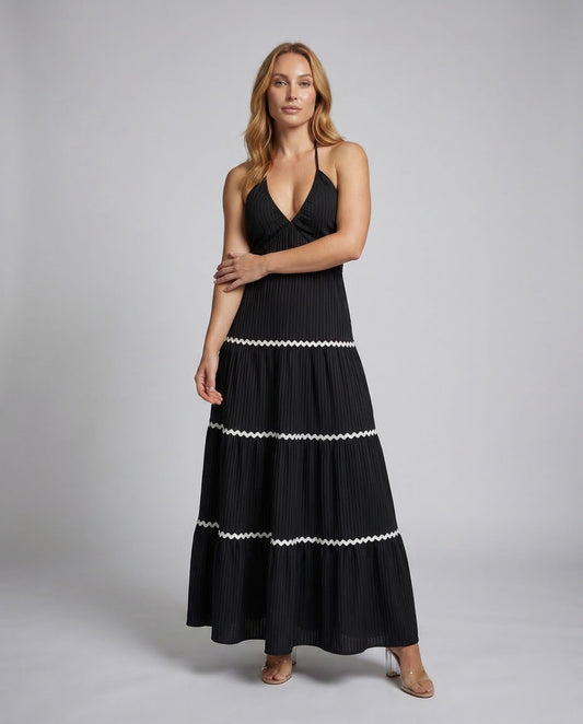 Damen Maxikleid Plissee Neckholder - Eveloria