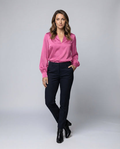 Damen Bluse Seiden V-Ausschnitt - Eveloria