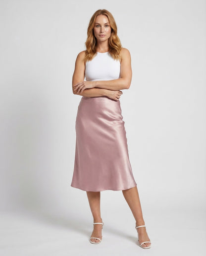 Damen Midirock Satin Elegant Schwarz - Eveloria