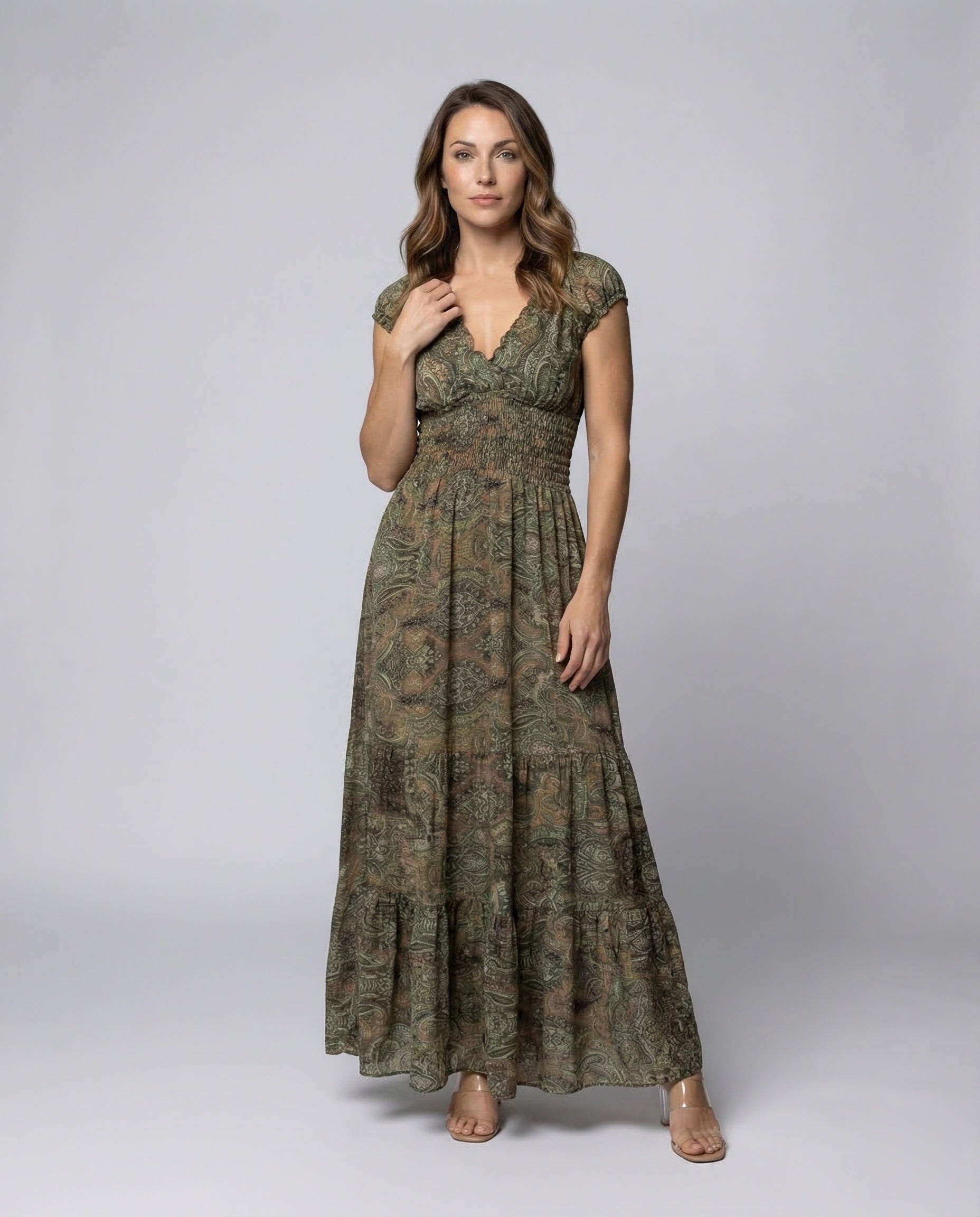 Damen Maxikleid Puffärmel Boho Stil - Eveloria