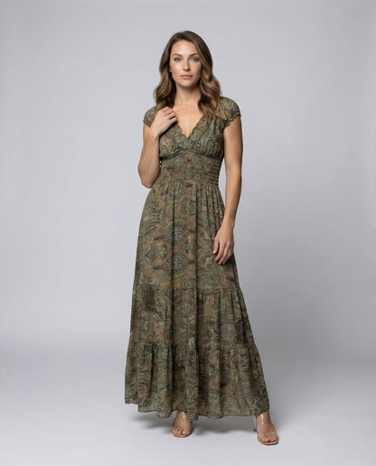 Damen Maxikleid Puffärmel Boho Stil - Eveloria
