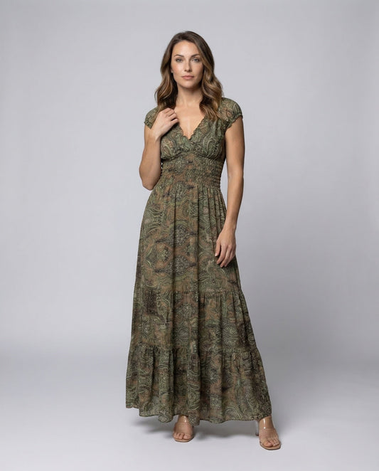 Damen Maxikleid Puffärmel Boho Stil - Eveloria