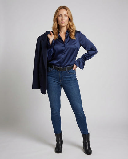 Damen Satinbluse Elegant wird zu: Damen Satin Bluse Elegantes Design - Eveloria