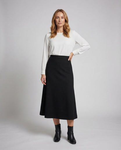 Damen Midirock Crepe A-Linie Schwarz - Eveloria