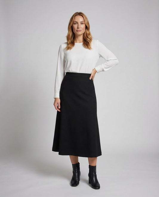 Damen Midirock Crepe A-Linie Schwarz - Eveloria