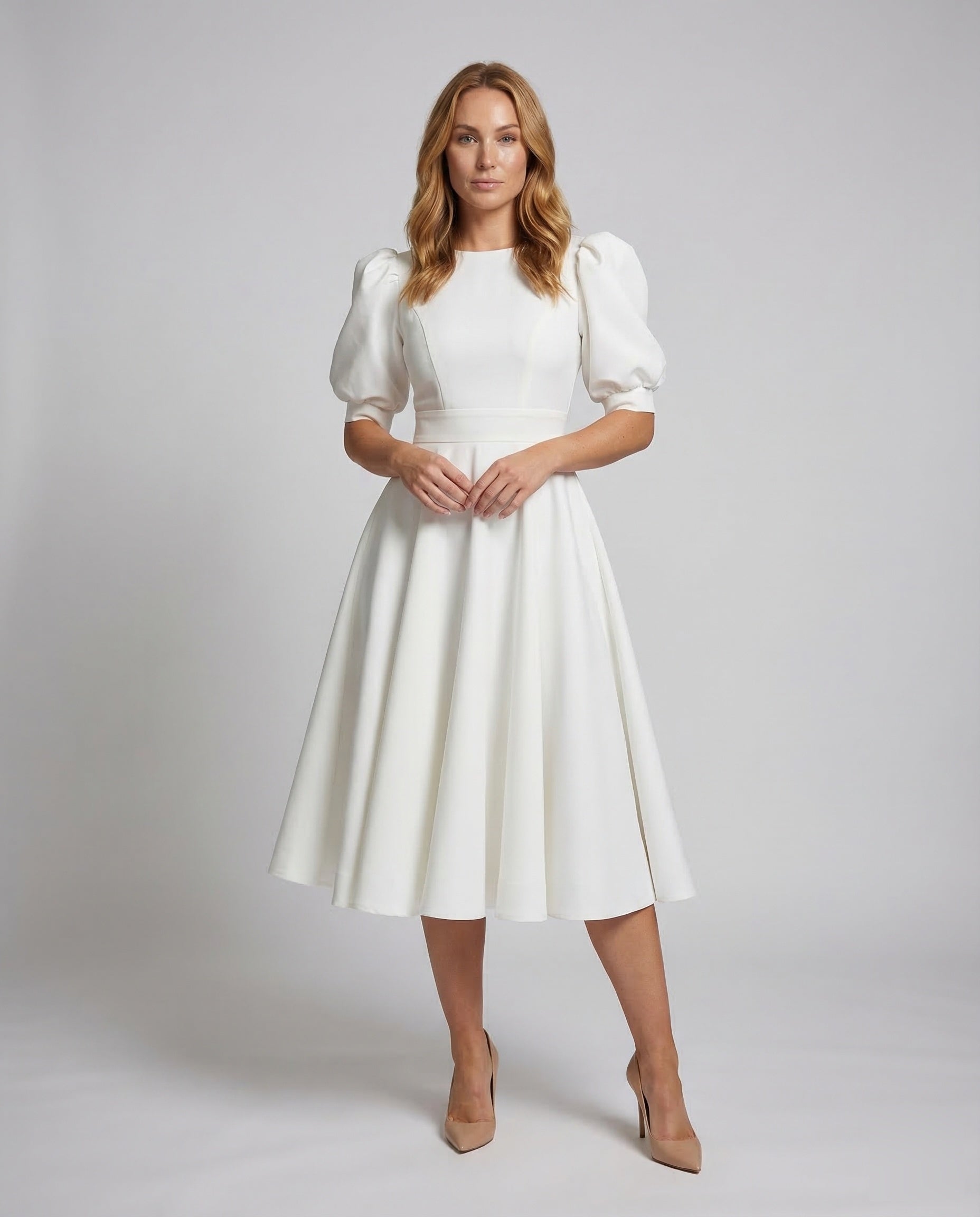 Damen Midikleid Puffärmel Elegant - Eveloria