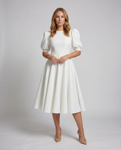 Damen Midikleid Puffärmel Elegant - Eveloria