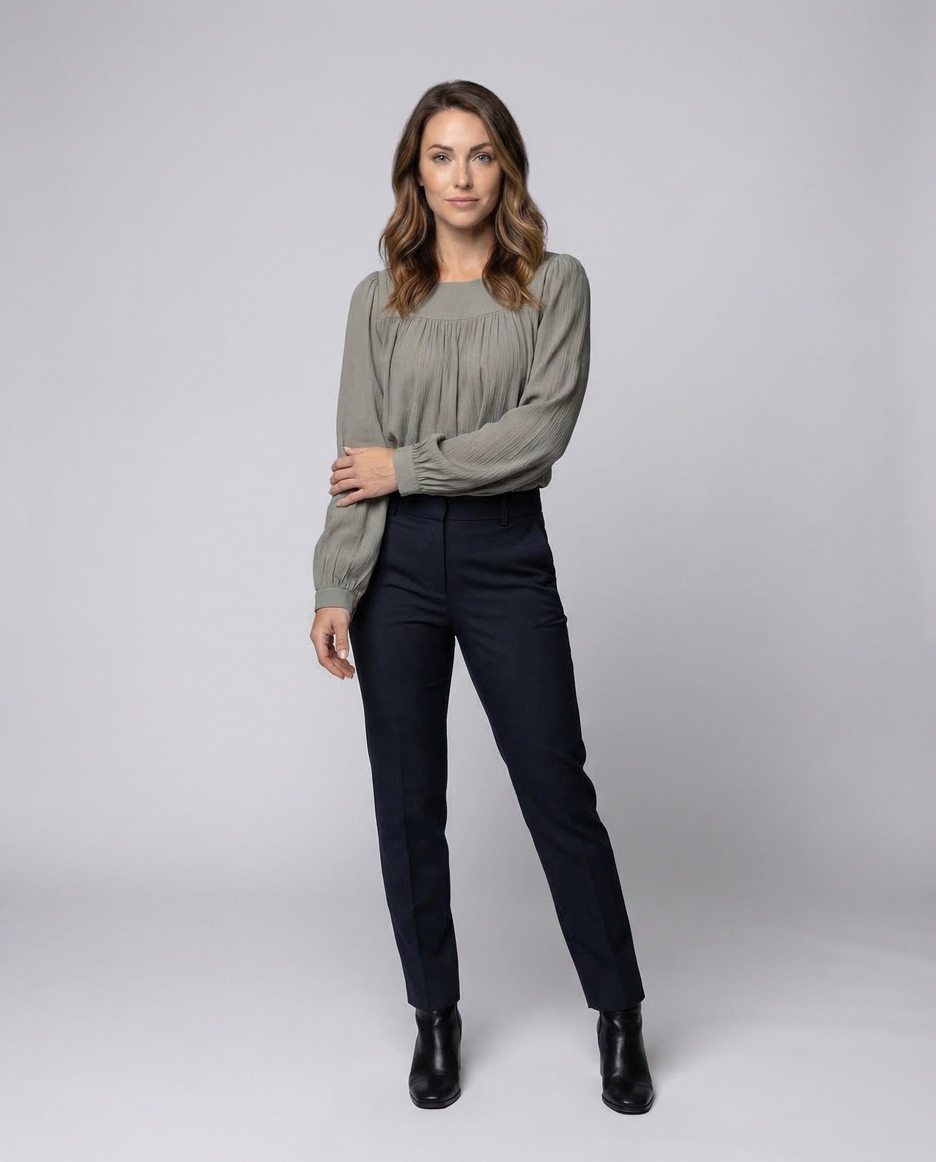 Damen Bluse Quadratmuster Faltenbluse - Eveloria