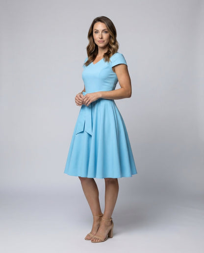 Damen V-Ausschnitt Kleid mit Gürtel - Eveloria