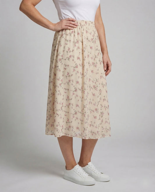 Damen Midirock Blumenmuster Raffung - Eveloria
