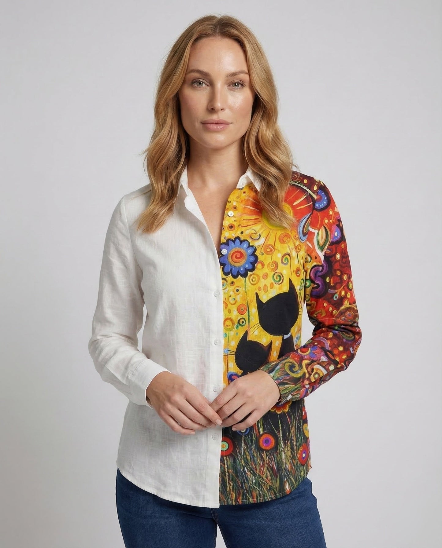Damen Leinenhemd Lagenlook Weiß - Eveloria