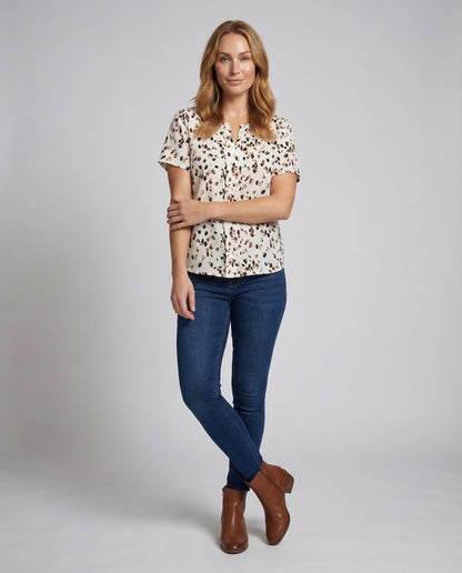 Damen Kurzarmbluse mit Print - Eveloria