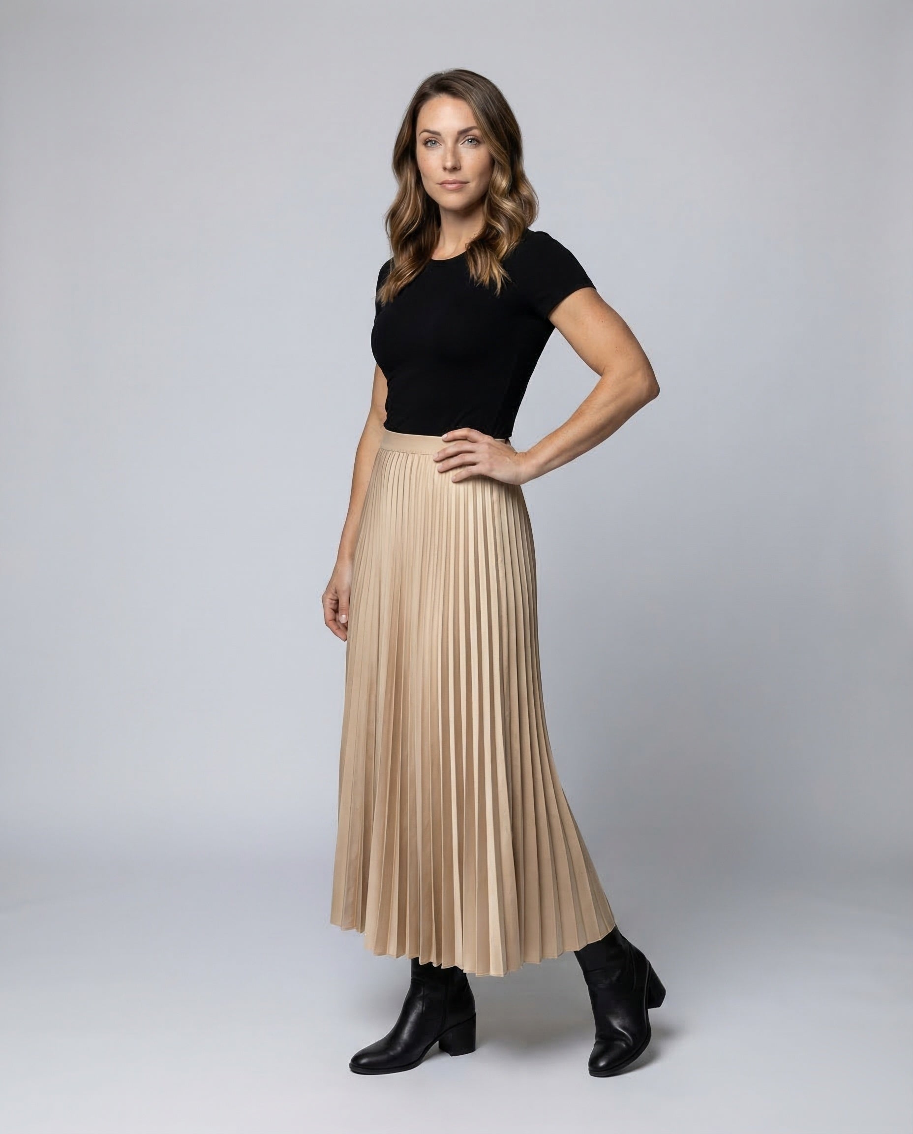 Damen Midirock Plissee High Waist - Eveloria