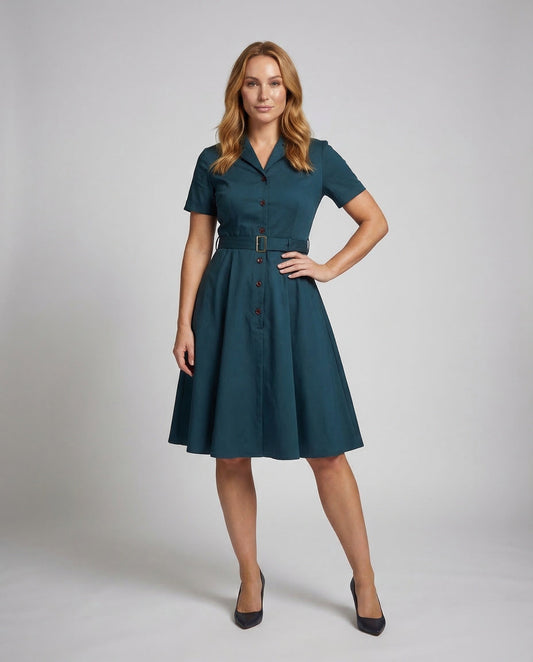Damen Retro Tellerrockkleid mit Gürtel - Eveloria