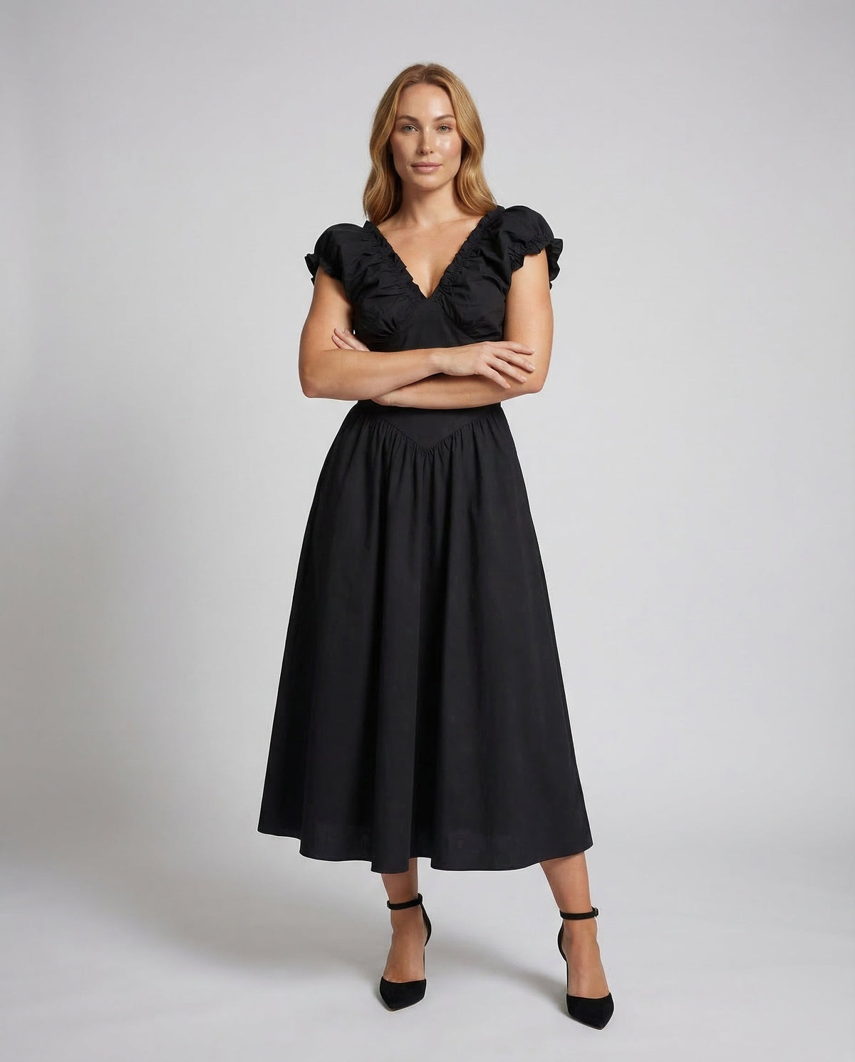 Damen Rüschenkleid Romantisch Midilänge - Eveloria