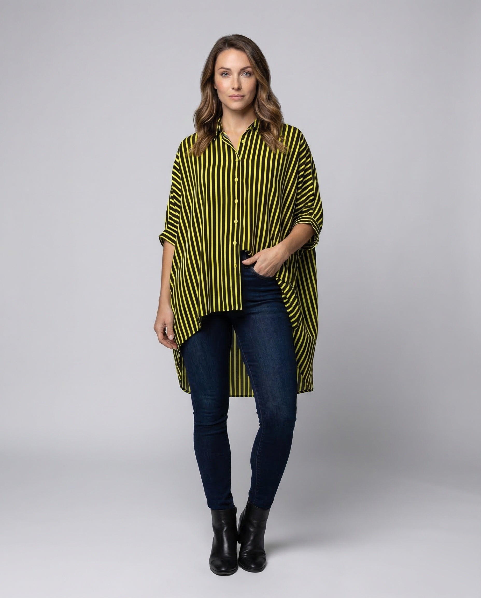 Damen Oversize Tunika Streifen - Eveloria