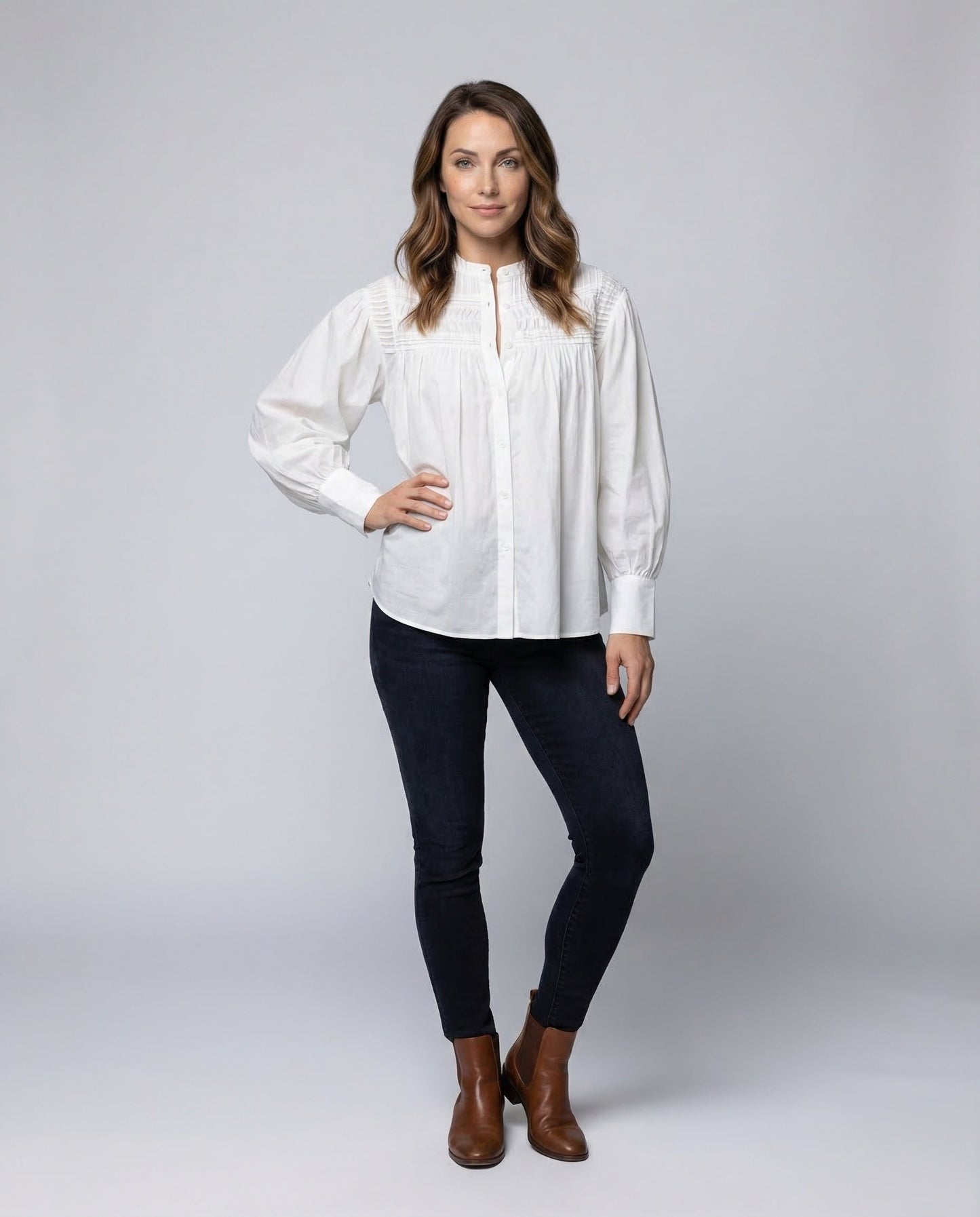 Damen Baumwollbluse mit Biesen - Eveloria