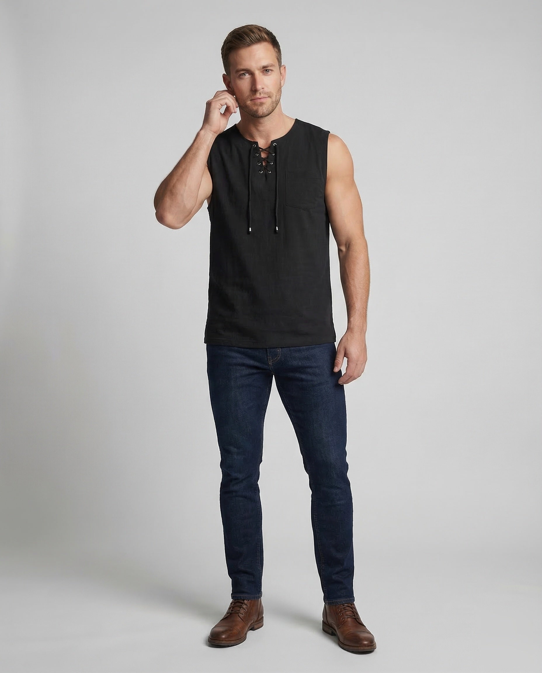 Herren Leinen Tanktop V-Ausschnitt Weiß - Eveloria