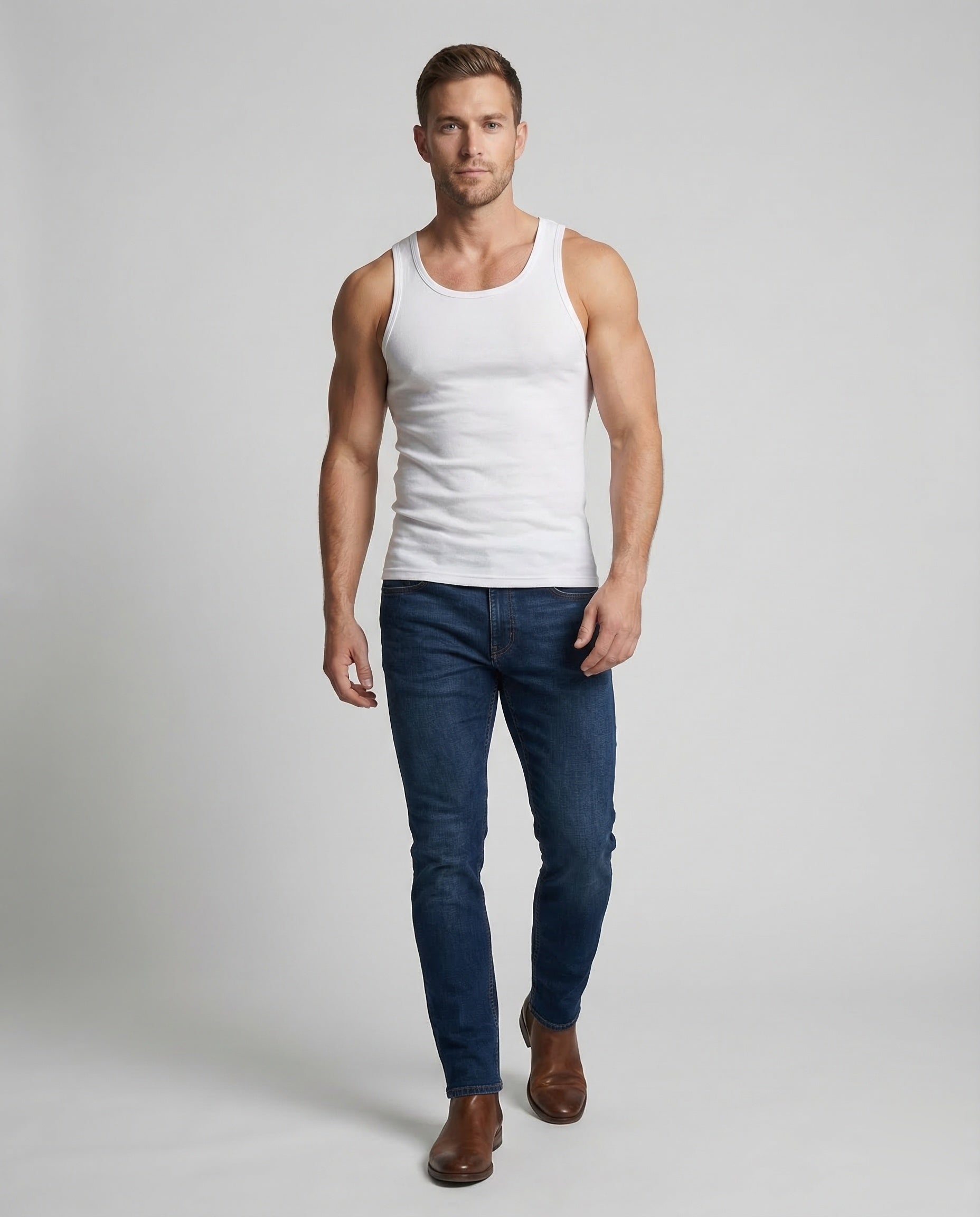 Herren Tanktop Leichtes Baumwoll-Mesh Schwarz - Eveloria