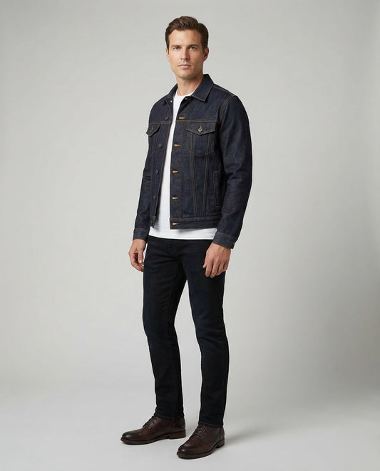 Herren Trucker Jeansjacke Baumwolle Blau - Eveloria