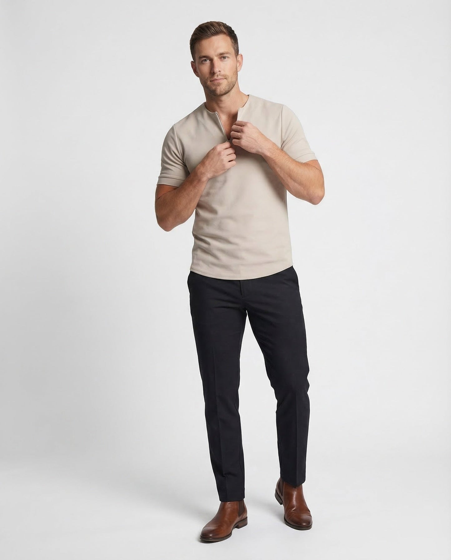 Herren Hemd Zip Stehkragen - Eveloria