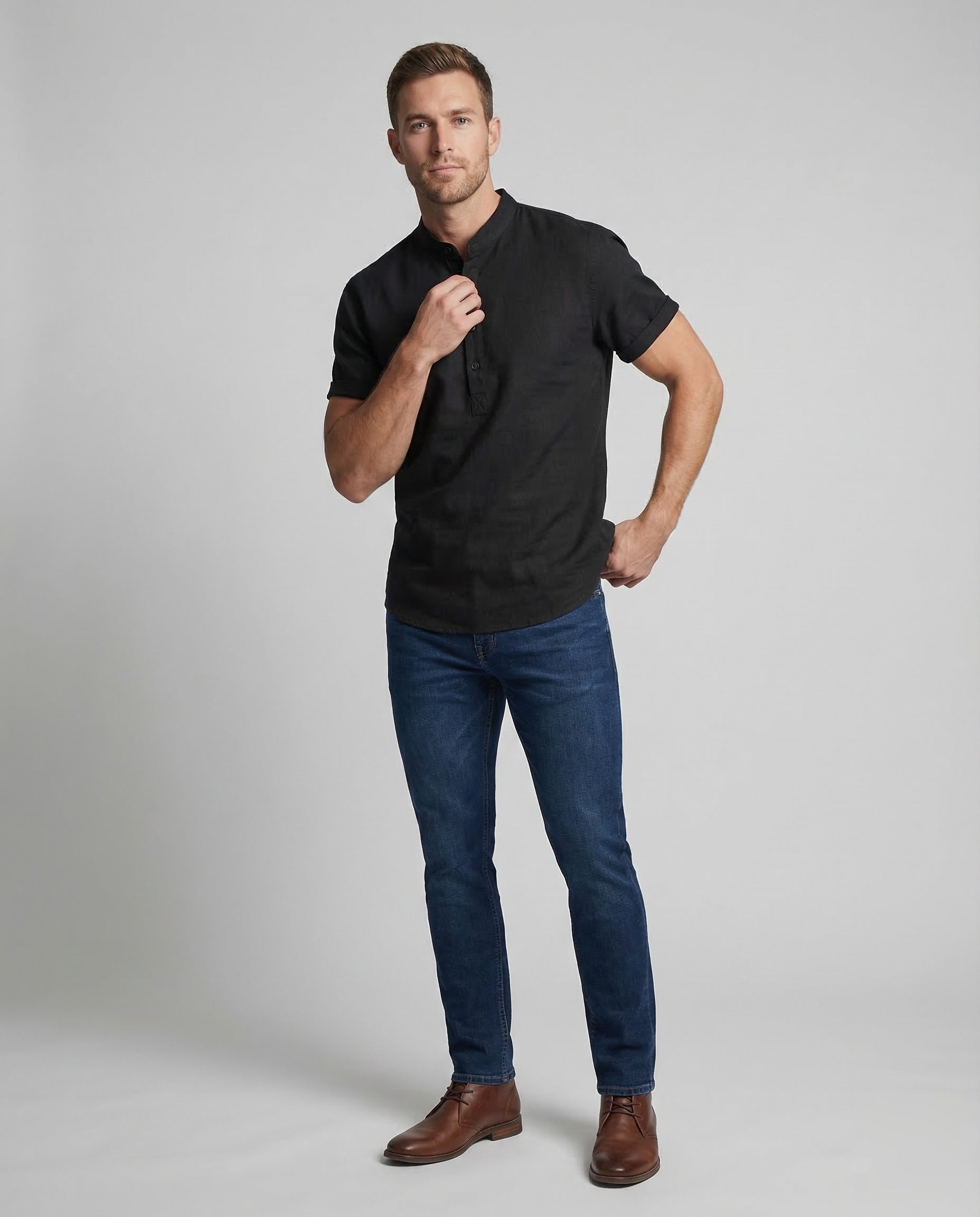 Herren Leinenhemd Henley - Eveloria