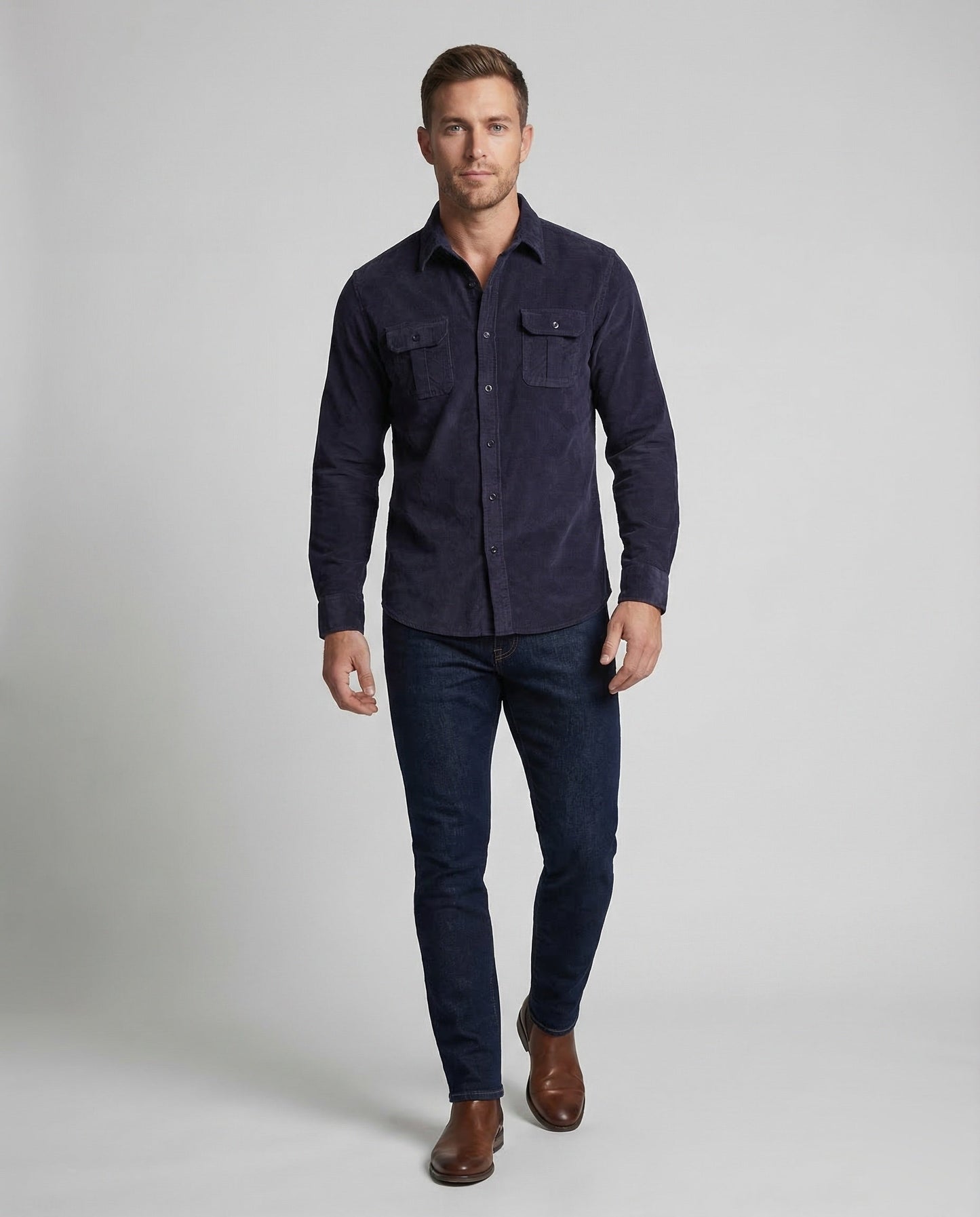 Herren Freizeithemd Denimoptik Blau - Eveloria